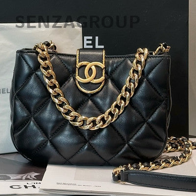 Chanel Black Gold Lamb Skin Hobo Chain Shoulder Bag Mini Women