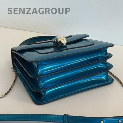 Bvlgari Serpenti Forever Accordion Top Handle Shoulder Crossbody Bag Blue Women