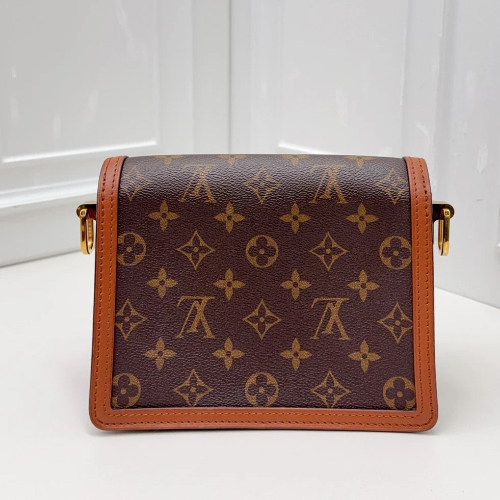 Louis Vuitton Dauphine PM Shoulder Bag Crossbody Brown Gold Excellent