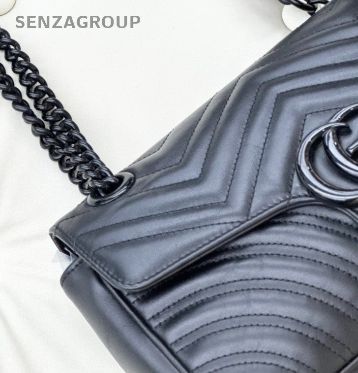 Gucci GG Marmont 26 SoBlack Calfskin Chain Shoulder Crossbody Bag Women Black