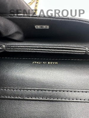 Chanel Black Caviar Leather WOC Saddle Bag Chain Strap Classic Women