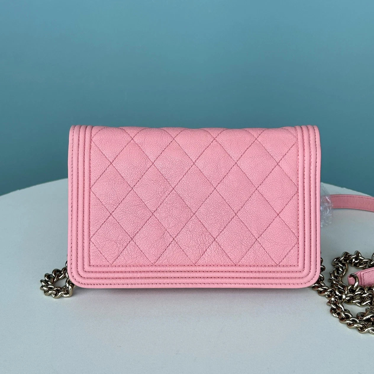 Chanel Leboy WOC Chain Calfskin Shoulder Crossbody Pink Silver Women Classic