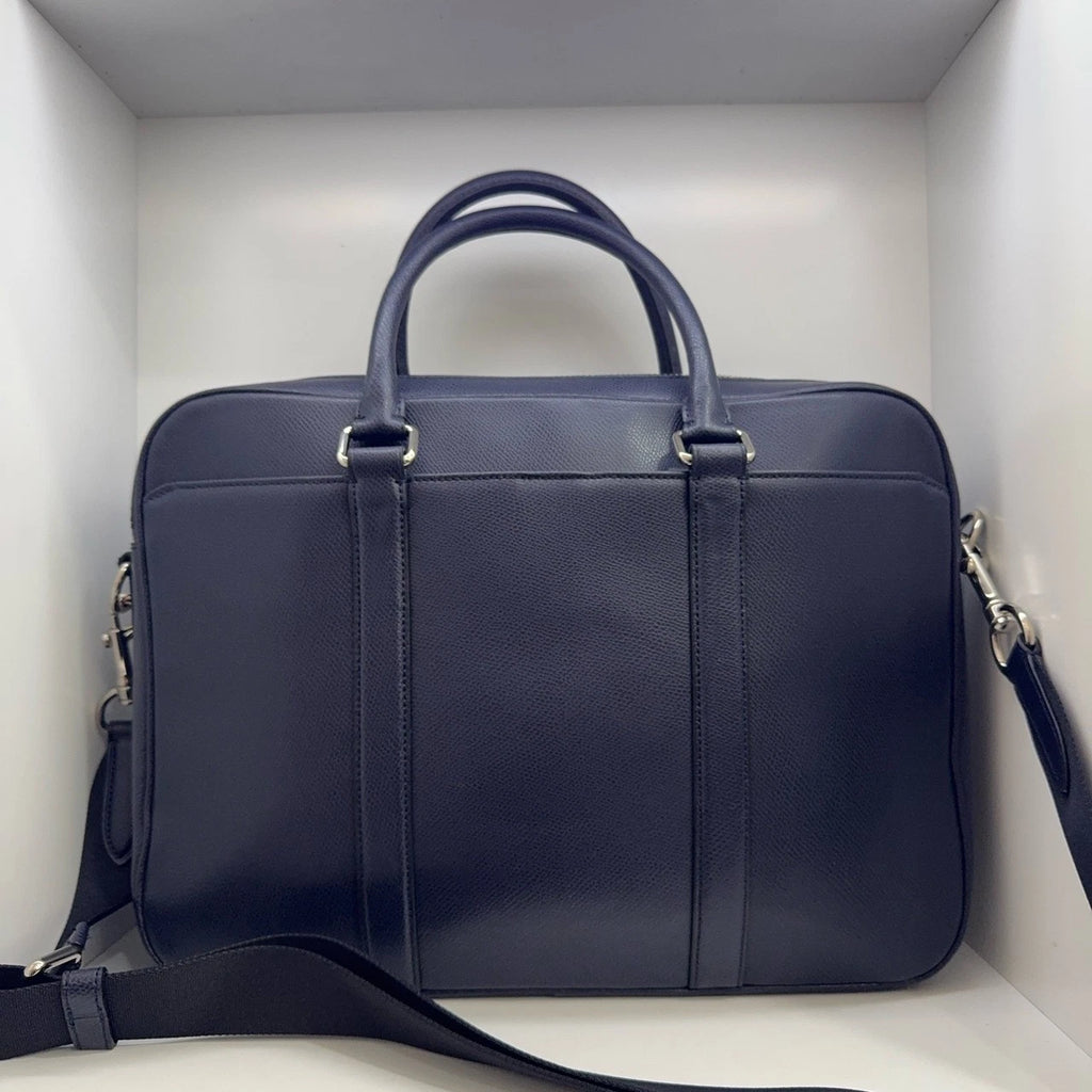 Coach Blue Black Leather Shoulder Handbag Briefcase For Women
