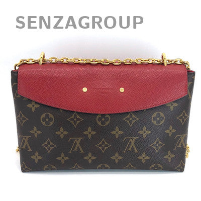 Louis Vuitton Pallas Chain Shoulder Crossbody Bag Red Brown Gold Clasp