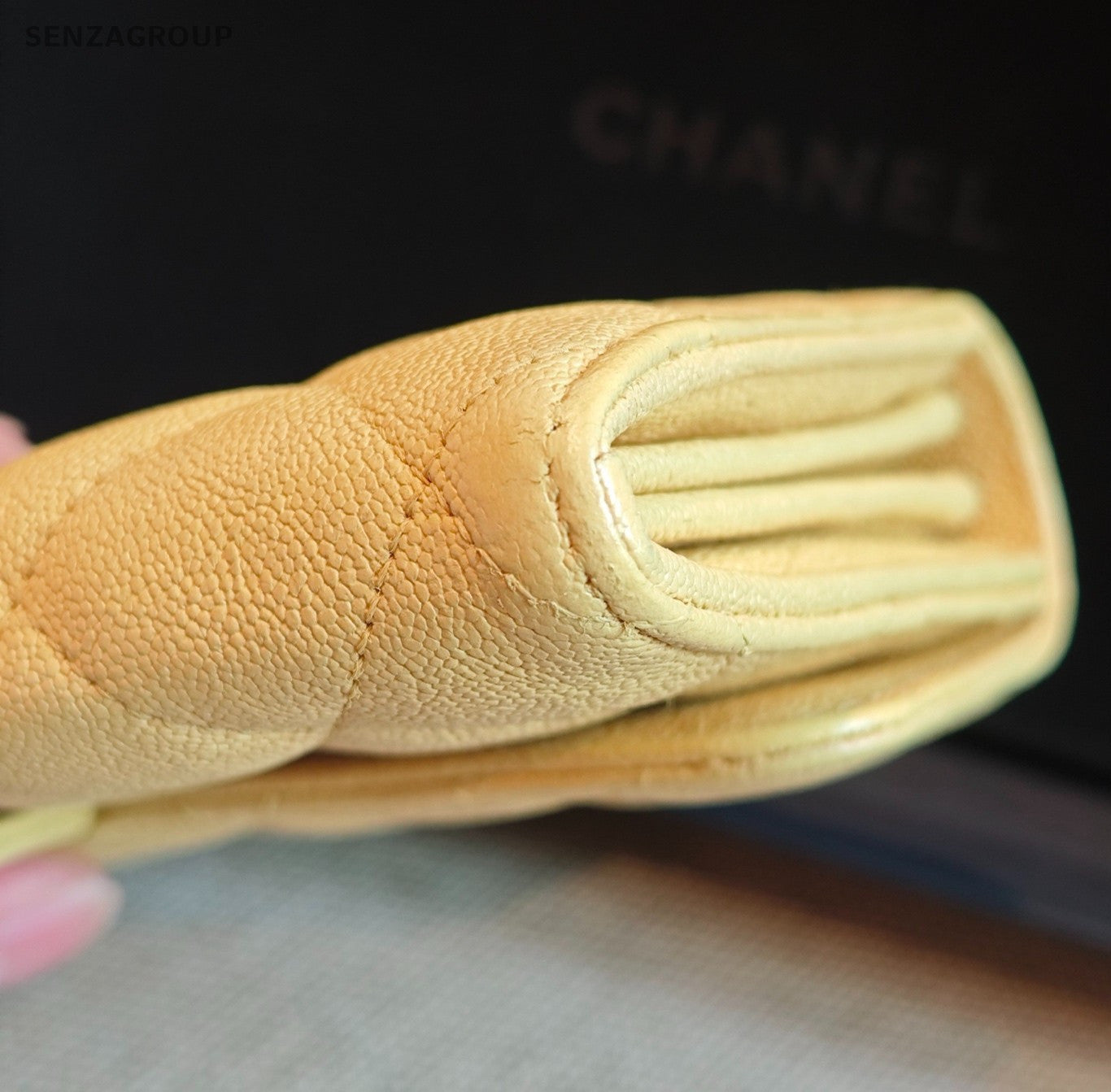 Chanel Diamon Long Wallet Clutch Yellow Used Women Classic Designer