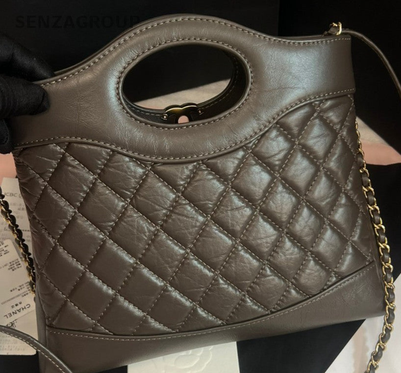 Chanel 23A Mini Top Handle Bag Chain Shoulder Bag Crossbody Brown Gold Women