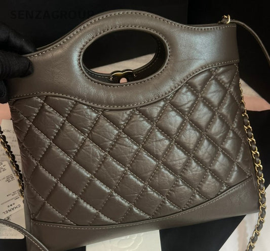 Chanel 23A Mini Top Handle Bag Chain Shoulder Bag Crossbody Brown Gold Women