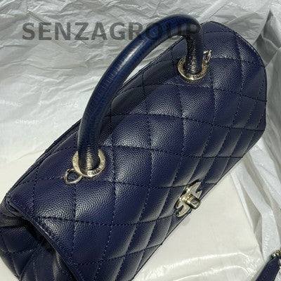 Chanel Navy Blue Calfskin Small Coco Handle Bag Gold Chain Shoulder Crossbody