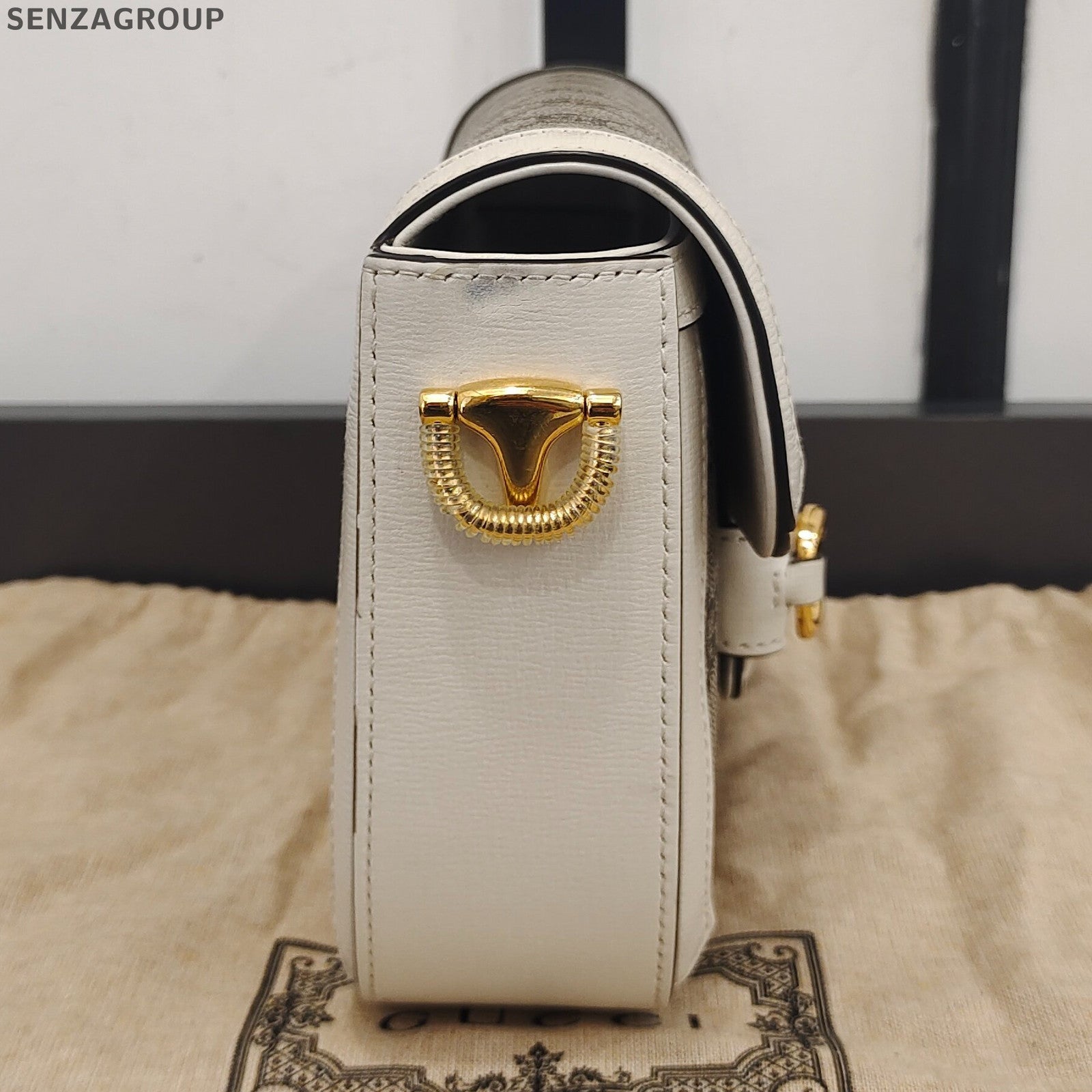 Gucci Horsebit 1955 Mini Saddle Bag White Gold Classic Women Shoulder Crossbody