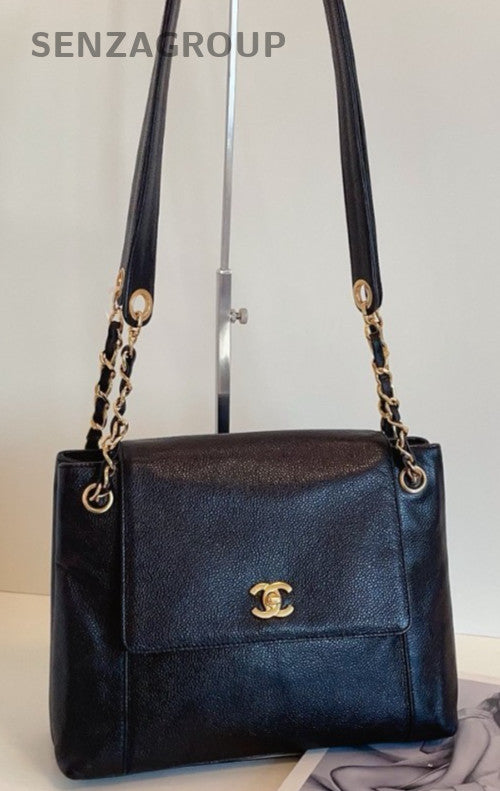 Chanel Chain 2Way Shoulder Bag Crossbody Black Gold Women Classic Designer