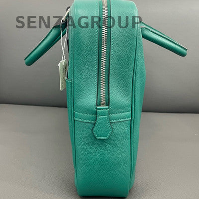 Hermès Plume Green Silver Hardware Calfskin Briefcase Handbag Women's Fashion