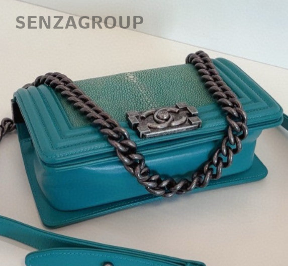 Chanel Leboy PM Chain Shoulder Bag Green Silver Women Classic Designer Fashion