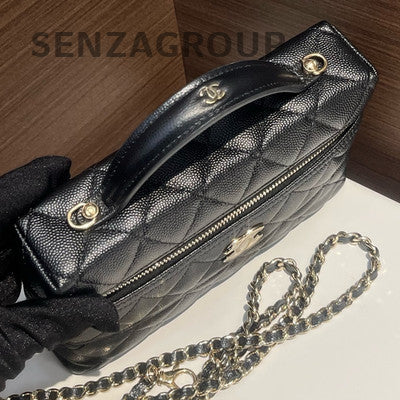 Chanel Black Caviar Leather Classic Flap Bag with Chain Strap