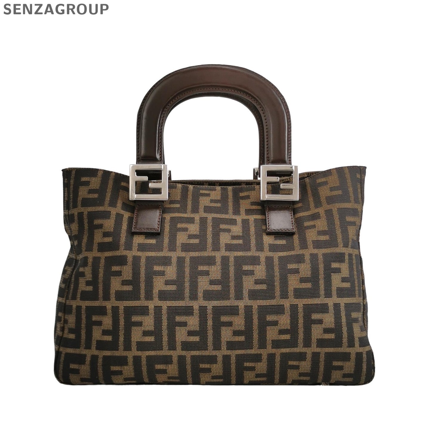 Fendi Monogram Tote Bag Brown Silver Hardware Women's Classic