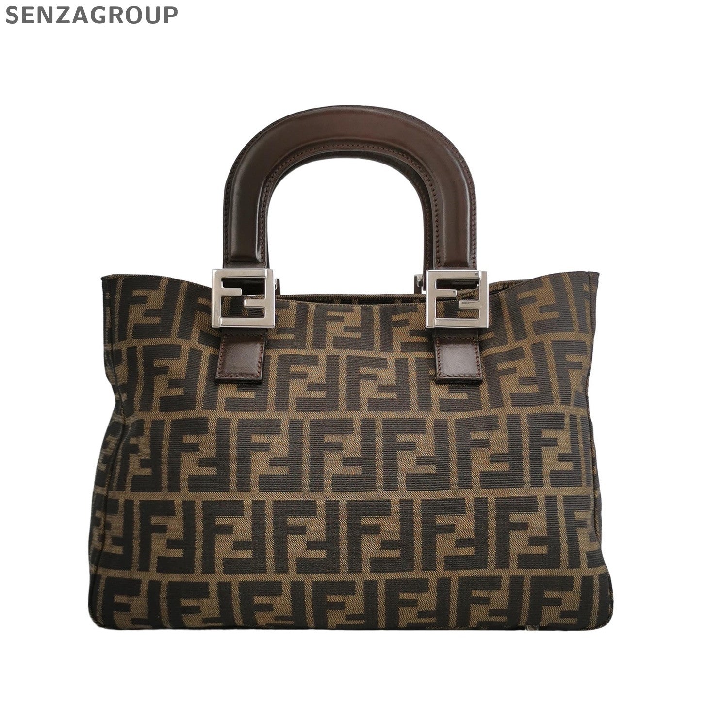 Fendi Monogram Tote Bag Brown Silver Hardware Women's Classic