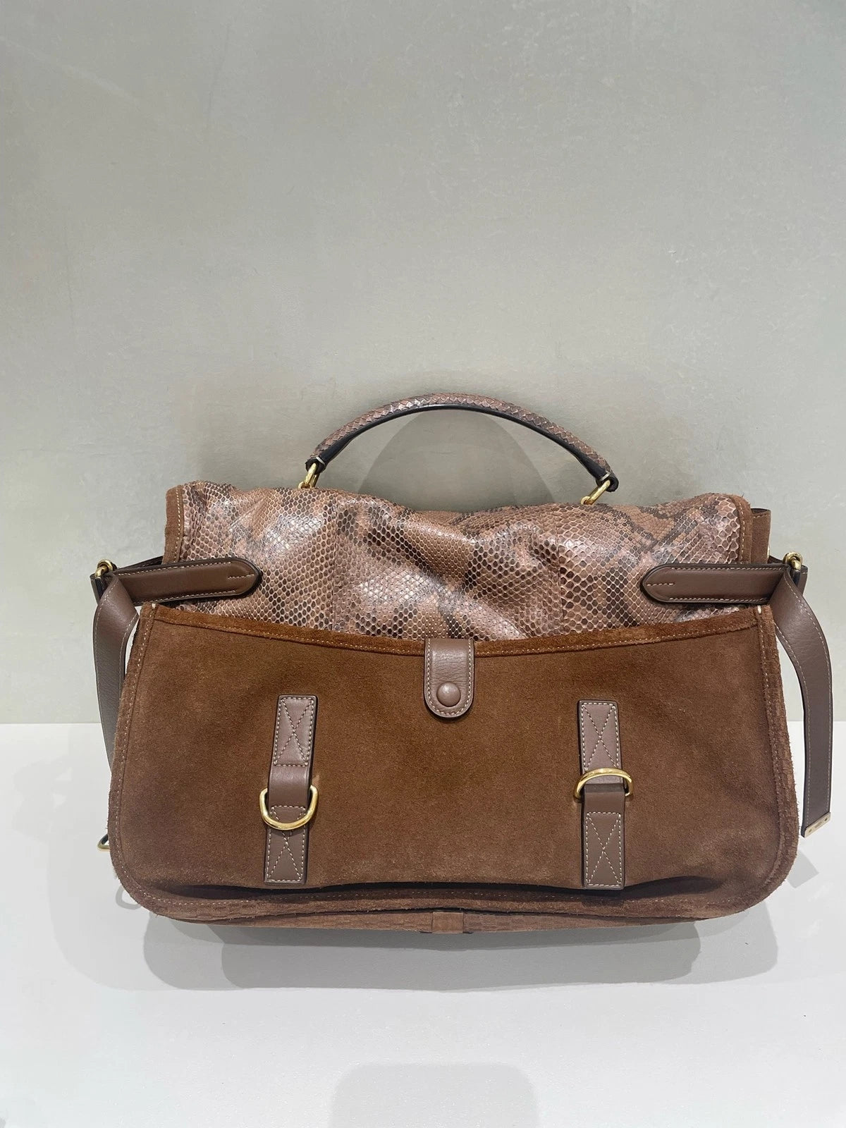 Loewe Women's Python Print Suede Crossbody Handbag Runway