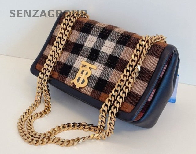 Burberry Lola British check pattern Chain Shoulder bag Women Brown Gold