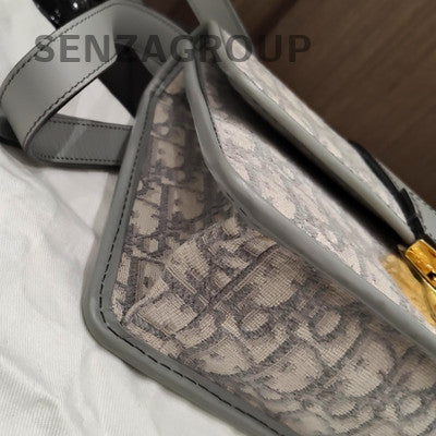 Dior Gray Gold Oblique Saddle Bag Classic Women's Shoulder Crossbody