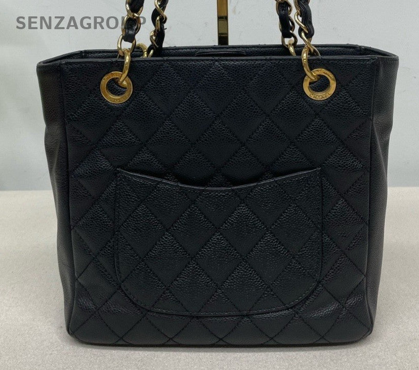 Chanel PST Chain Shoulder Bag Black Gold Diamond Women Classic