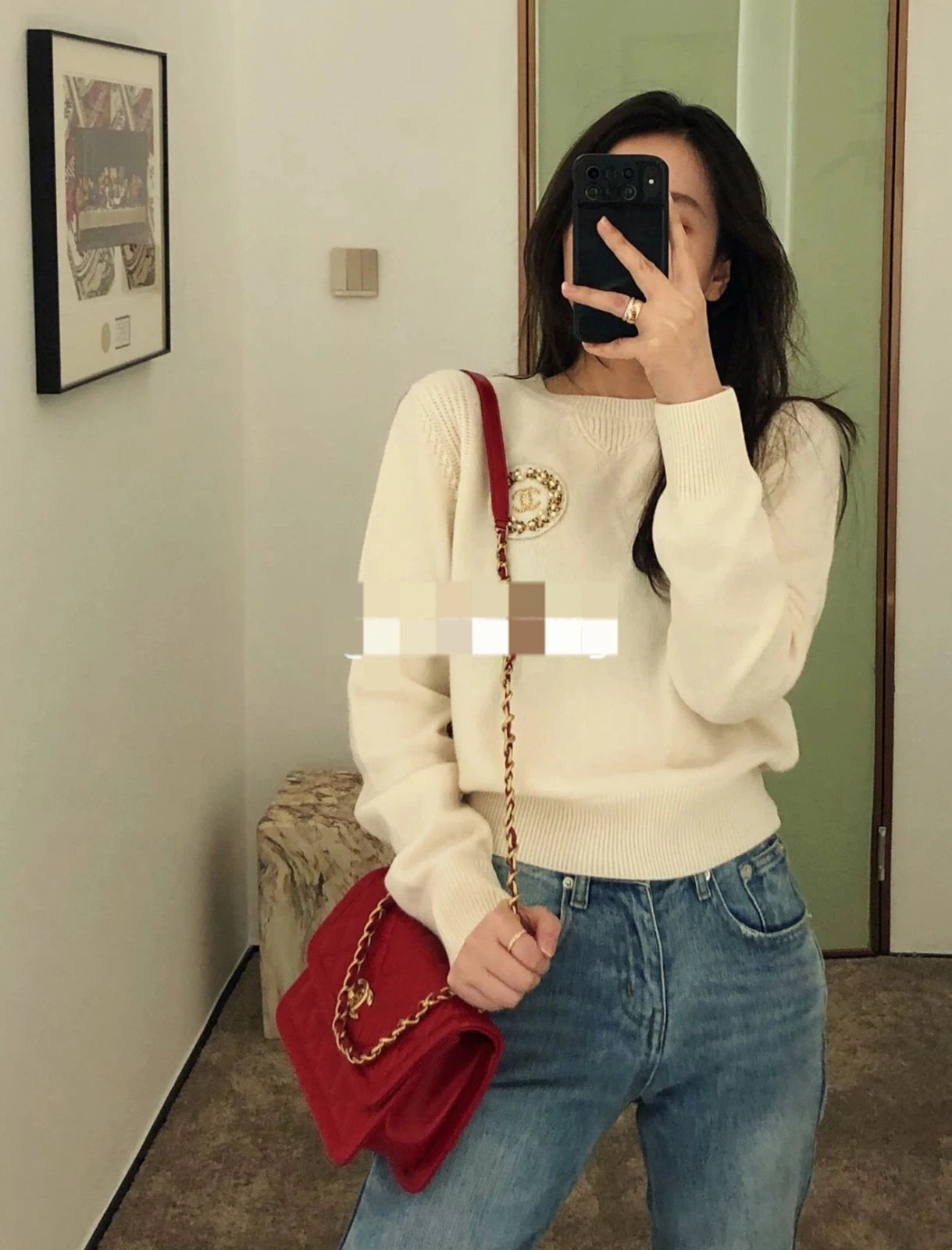 CHANEL Red Gold Button Lambskin Square Crossbody Bag For Women