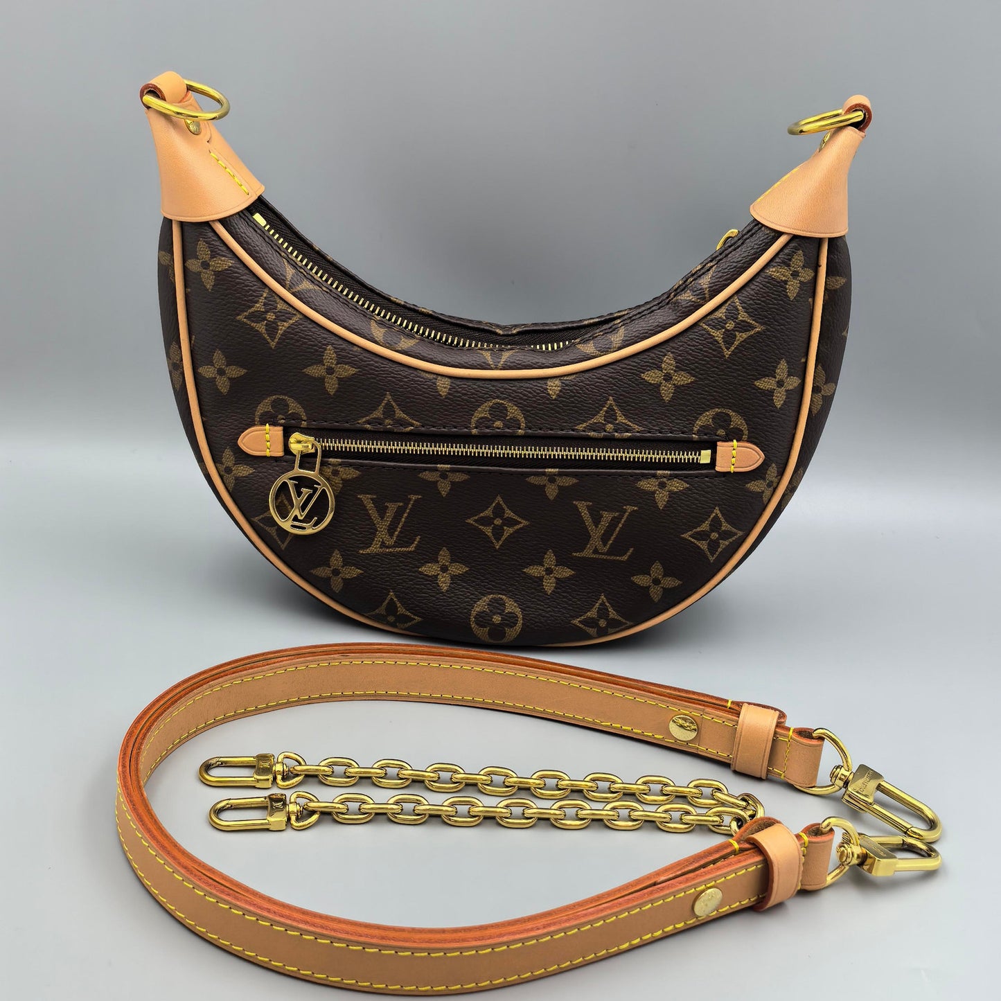 Louis Vuitton Loop Monogram Chain Shoulder Bag Brown Gold Hardware
