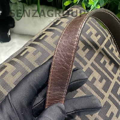 Fendi Baguette Shoulder Bag Vintage Brown Monogram Gold Buckle Classic