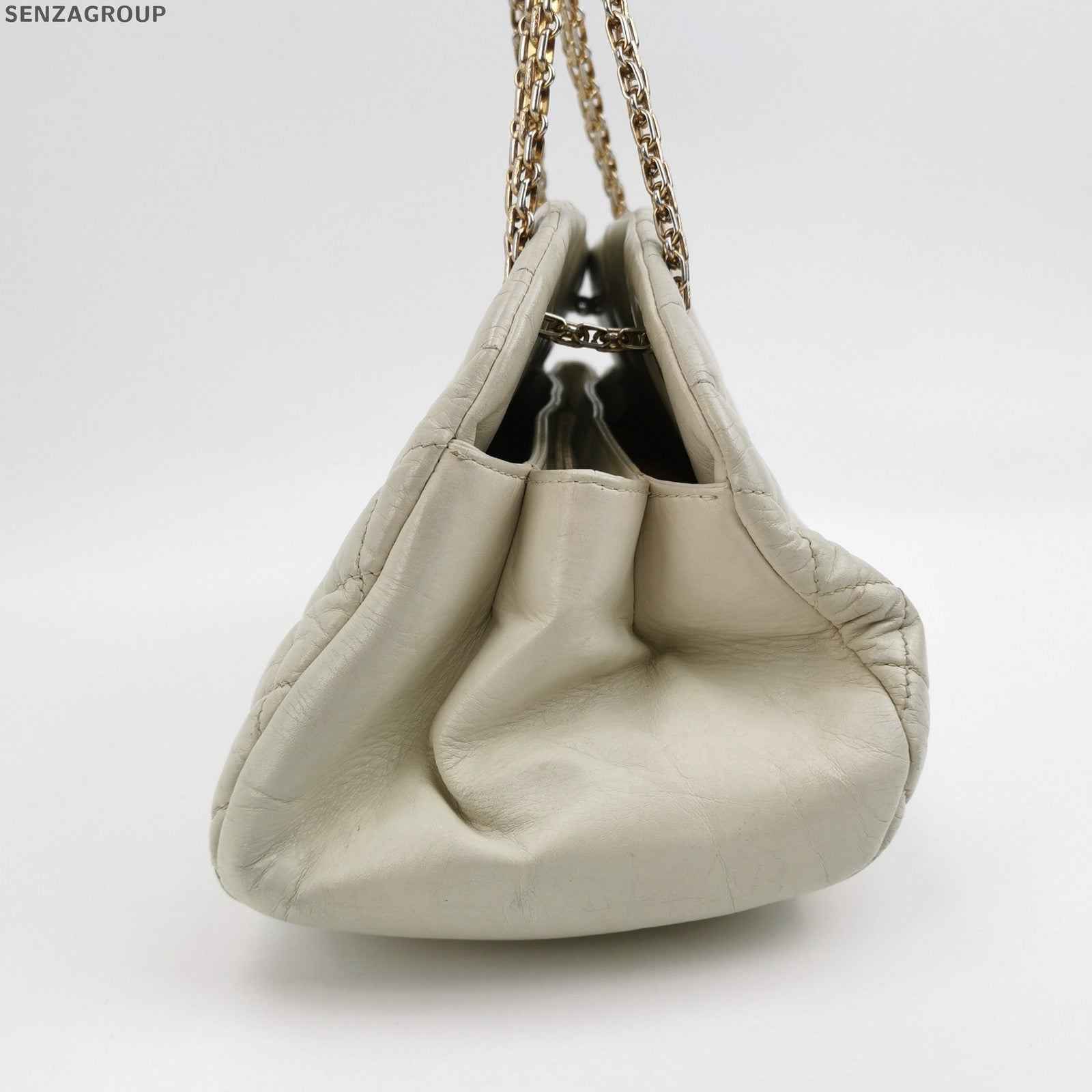 Chanel Bowling Quilted Leather Chain Shoulder Bag - Silver White Classic