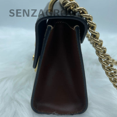 GUCCI Padlock Canvas Brown Gold Chain Shoulder Crossbody Bag Women