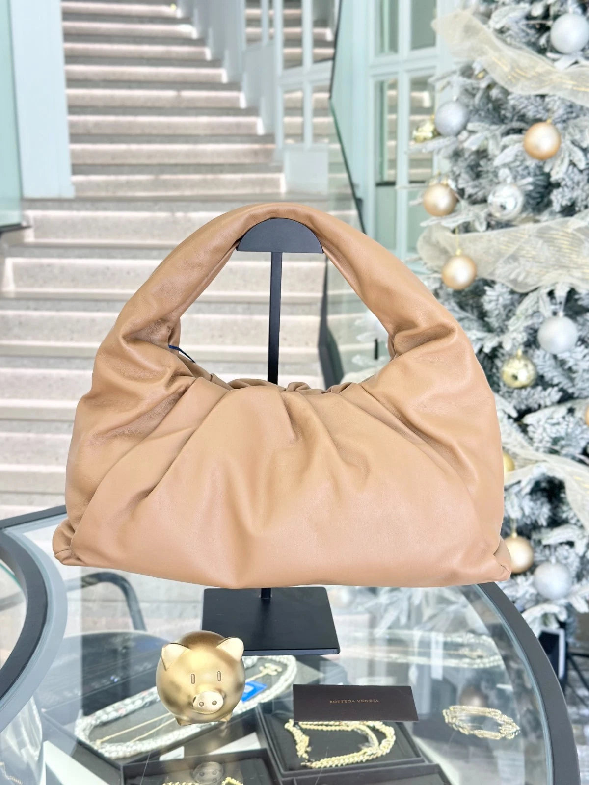 Bottega Venata The Pouch GM Calfskin Shoulder Bag Top Handle Bag Women S