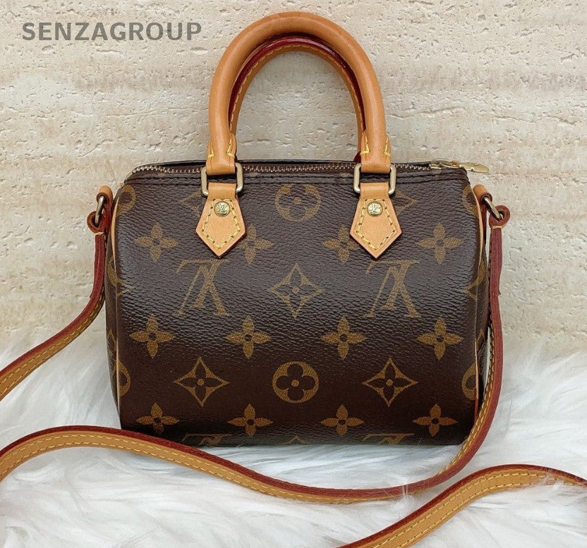 Louis Vuitton Speedy Nano Monogram 2Way Top Handle Bag Crossbody Brown Women