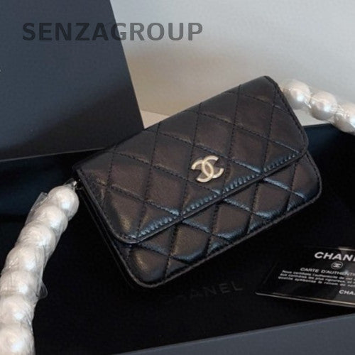Chanel WOC Diamond Pearl Chain Crossbody Black Gold Women Designer Fashion