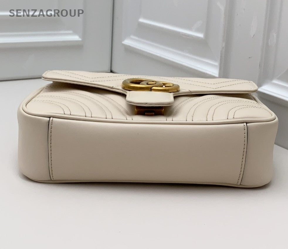 Gucci Marmont Chain Shoulder Bag Crossbody White Gold Women Classic