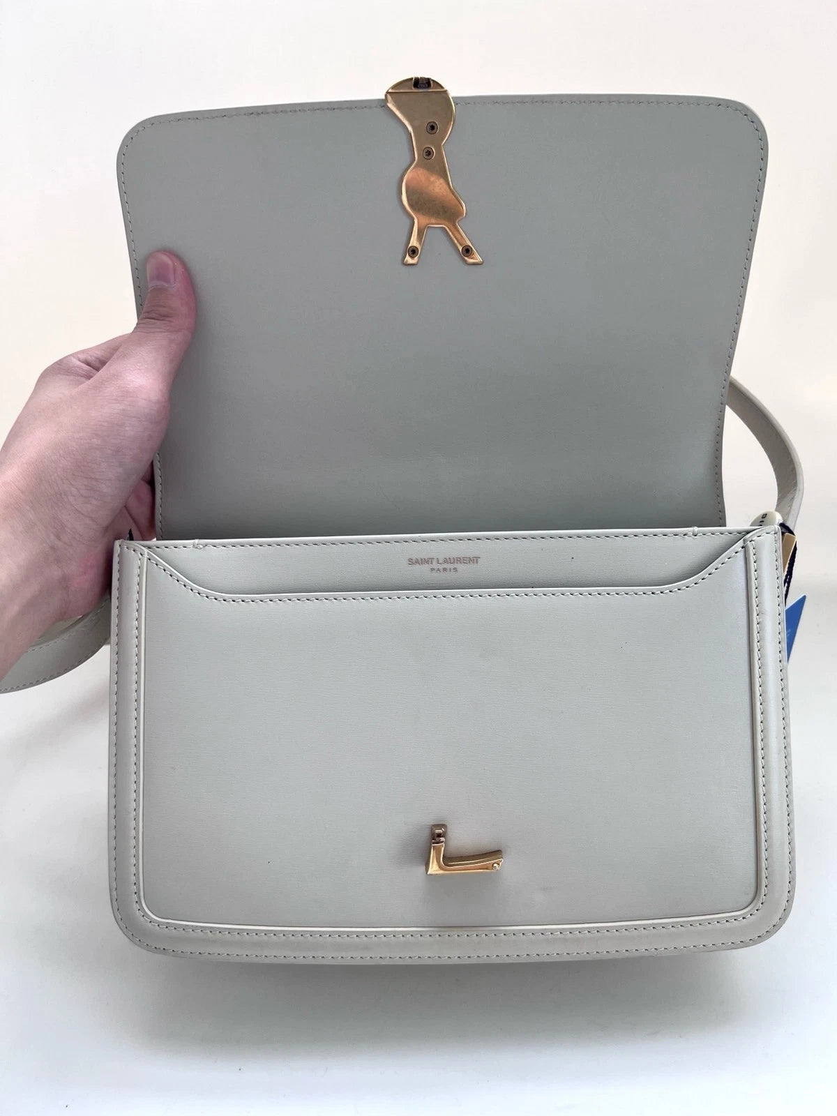 Saint Laurent White Gold Medium Leather Shoulder Bag For Women