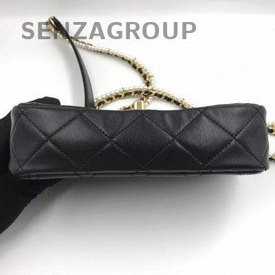 Chanel Black Gold CF Mini Pearl Chain Shoulder Crossbody Bag Women's Fashion