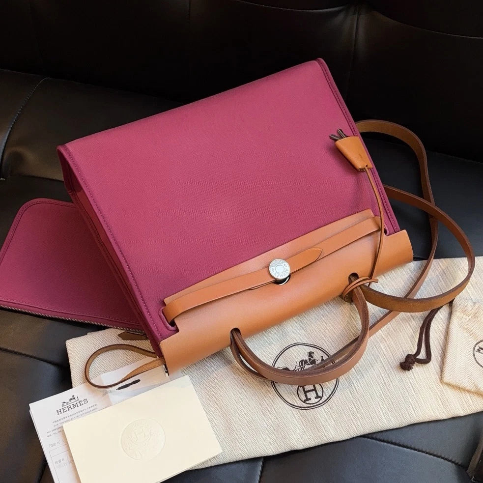 Hermes Herbag 31 Tote Top Handle Shoulder Bag Purple Women Fashion