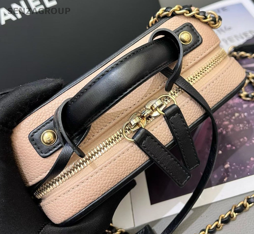 Chanel Vanity Case PM Calfskin Chain Shoulder Bag Crossbody Beige Black Women