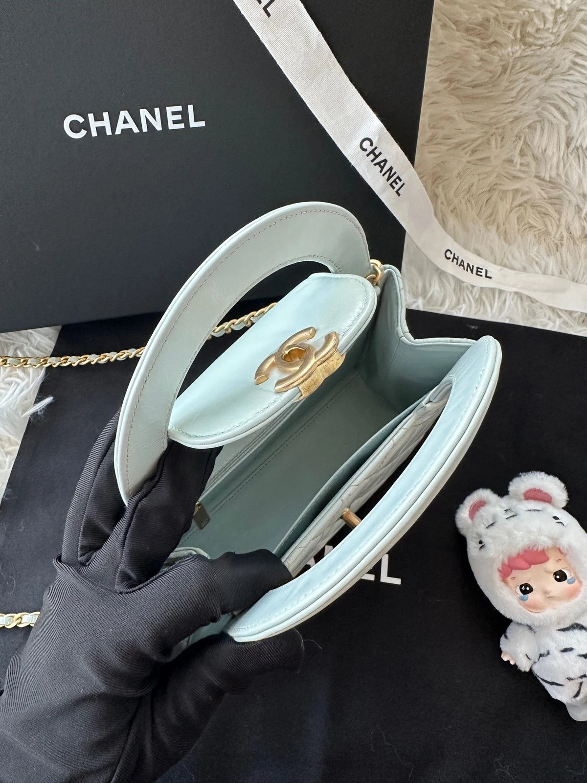 CHANEL Large Baby Blue Calfskin Kelly Bag For Women