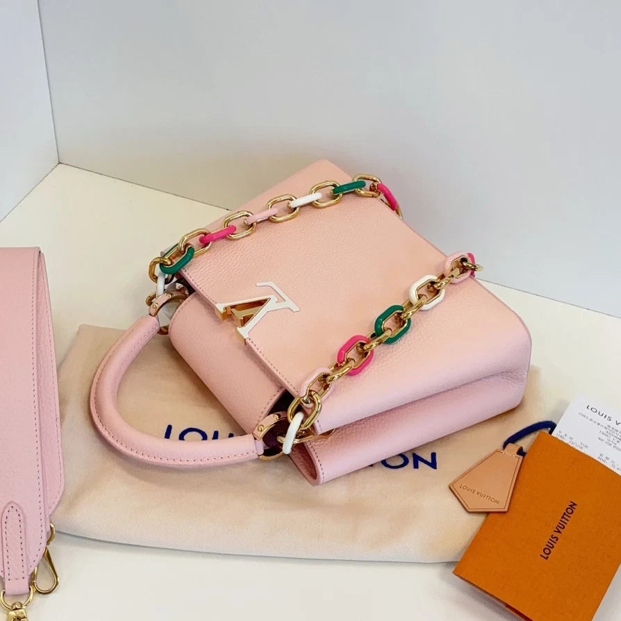 Louis Vuitton Capucines BB Calfskin Colored Chain Top Handle Crossbody Women
