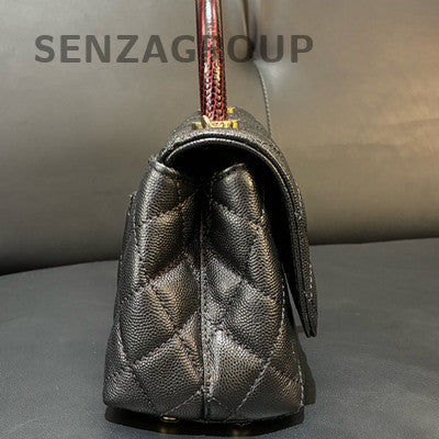 Chanel Black Gold Coco Handle Mini Quilted Handbag Classic Women's