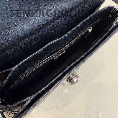 Prada Black Leather Chain Shoulder Bag Silver Hardware Classic Women