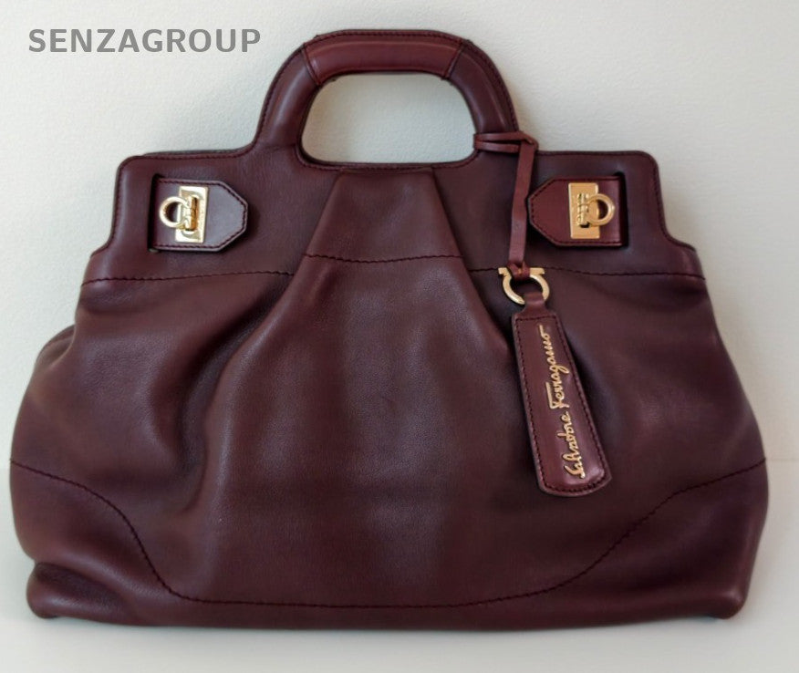 Salvatore Ferragamo Gancini Top Handle Bag Red Gold Used Women Classic Designer