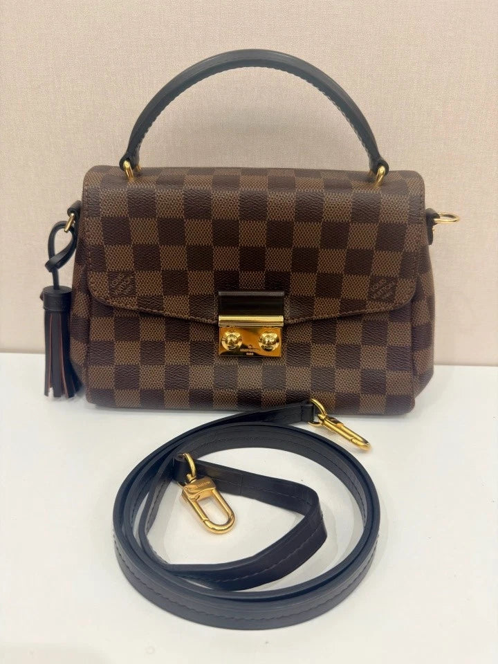 Louis Vuitton Tassel Damier Ebene Top Handle Crossbody Brown Gold Classic Women