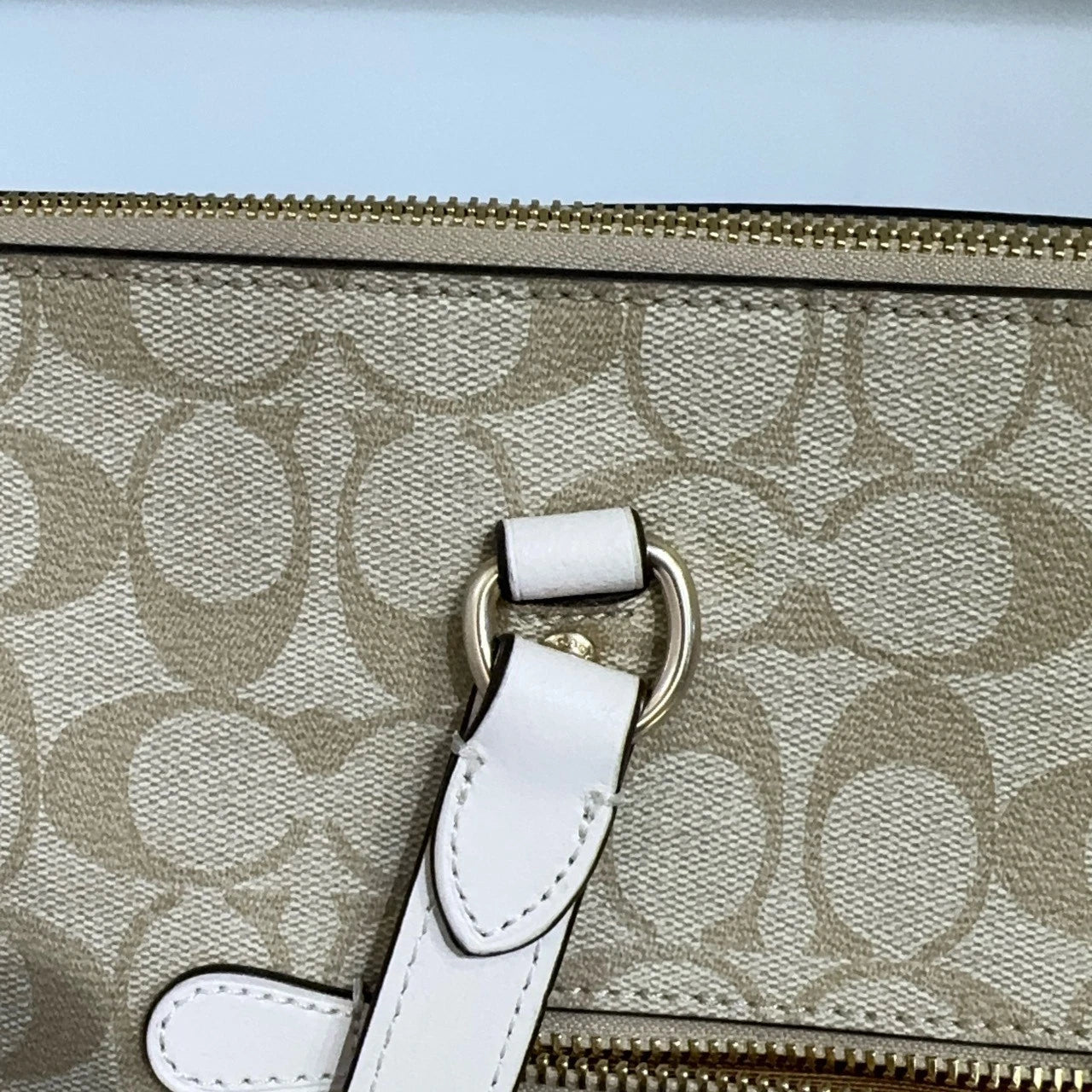 Coach Beige Canvas Monogram Tote Shoulder Handbag For Women
