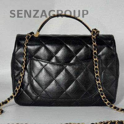 Chanel Cambon CF Black Gold Handle Chain Shoulder Bag Women's Fashion