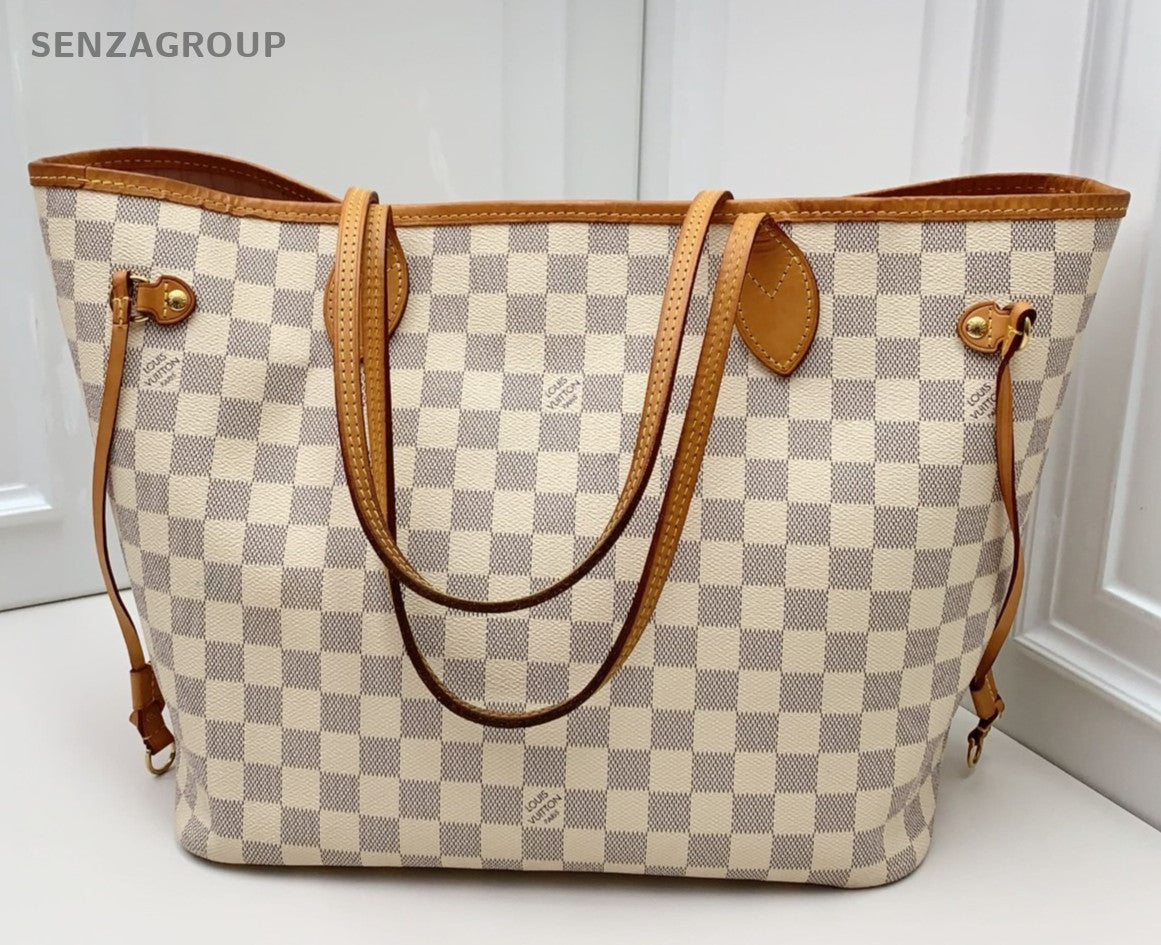 Louis Vuitton Neverfull MM Damier Shoulder Bag White Pink Gold Women Classic