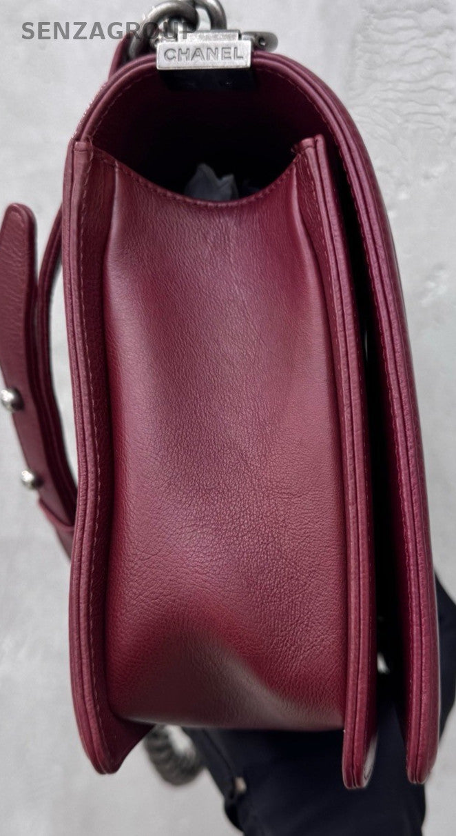 Chanel Leboy MM Chain Shoulder Bag Red Silver Used Women Classic Designer