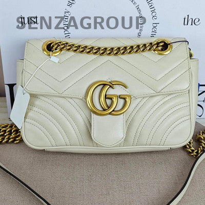 Gucci GG Marmont White Gold Chain Shoulder Crossbody Bag Women Fashion