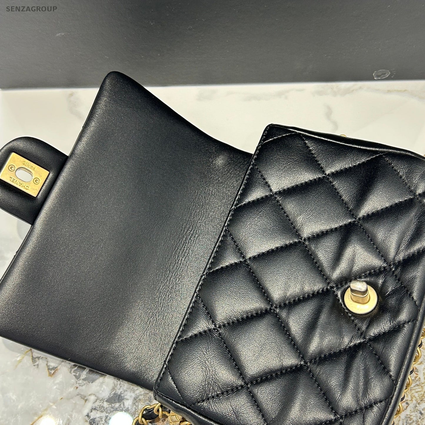 Chanel 23B Black Gold Chain Flap Bag Lamb Leather Classic Women Shoulder Bag