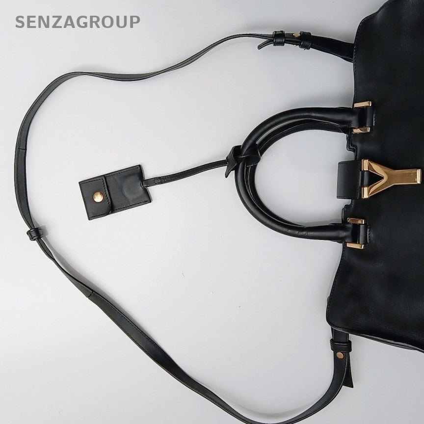Saint Laurent Calfskin 2Way Top Handle Bag Crossbody Black Gold Women Classic