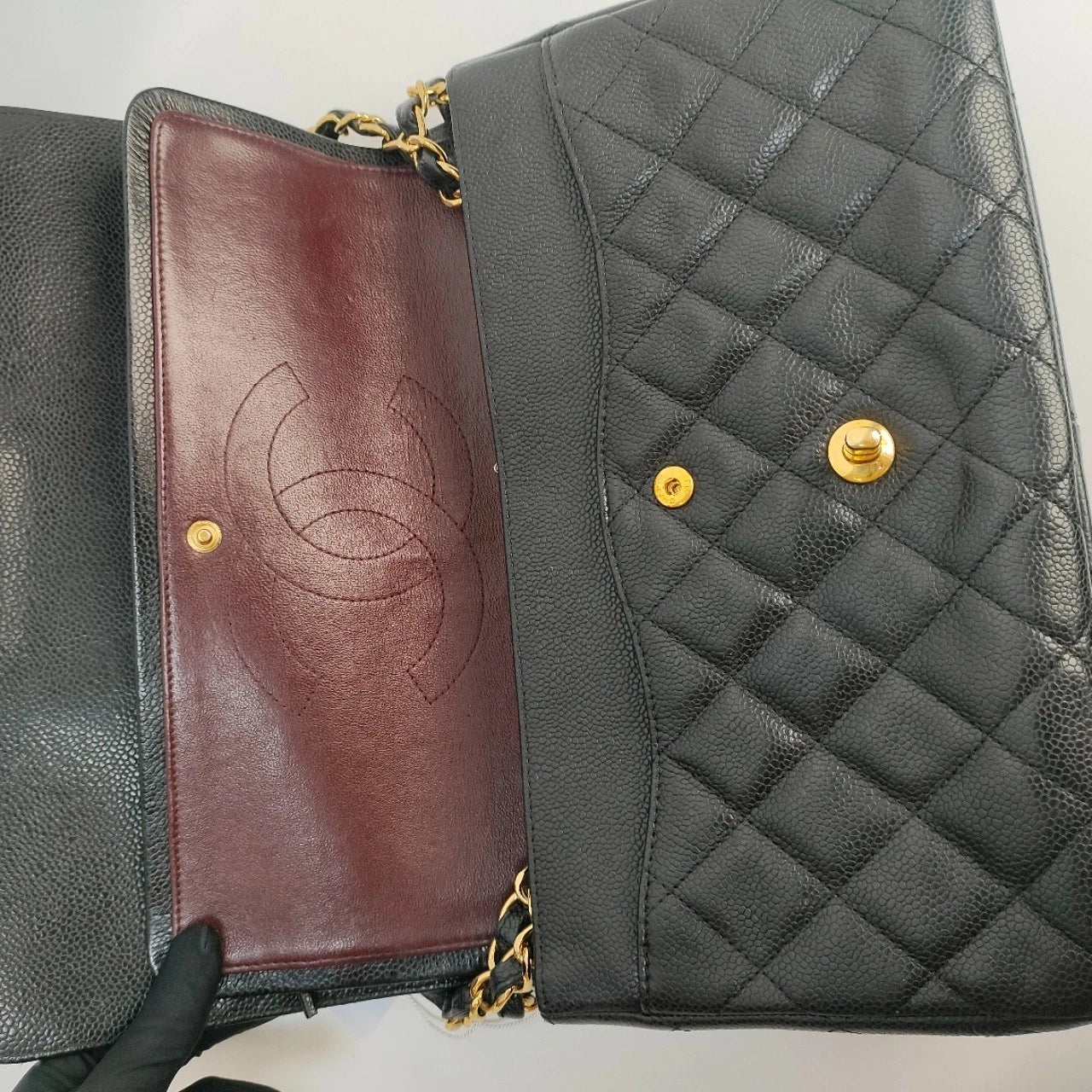 SJ0001 KY02382 Chanel CF Classic Flap Jumbo Caviar Leather Gold Hardware